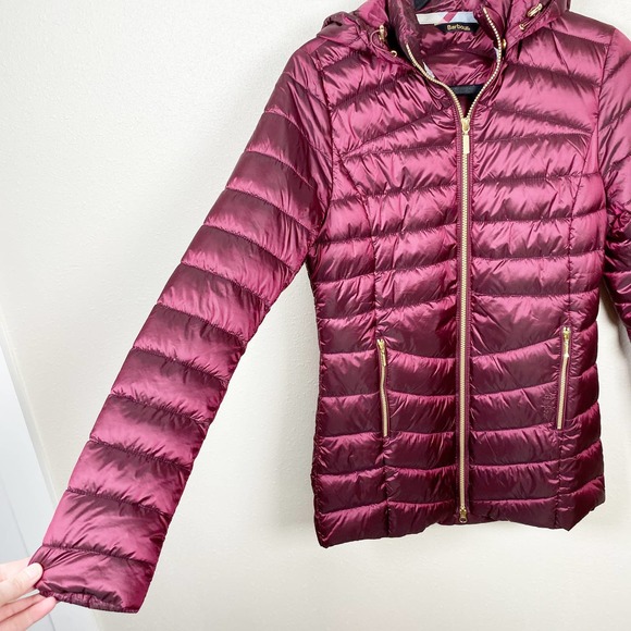 BARBOUR Ailith Berry Pink Gold Quilt Vegan Sustainable Puffer Jacket Size 4 - Picture 3 of 13